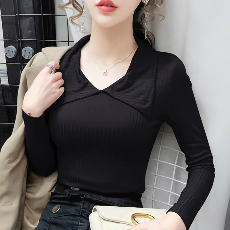 Женская футболка с длинным рукавом облегающая пикантная эластичная в Корейском