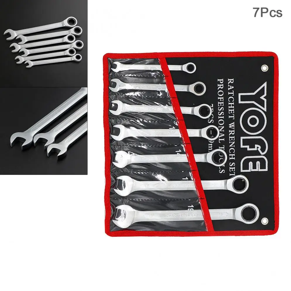 

7pcs/lot Adjustable Ratchet Wrench 8mm-19mm Combination Wrenches Spanner Set CRV Ratchet Wrench Can Shake Head for Installation