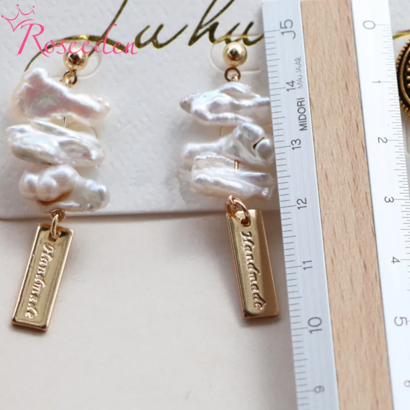 

Fresh Water Pearls Earrings For Women Statement Vintage Geometric Gold Dangle Drop Earrings Female Fashion Jewelry RE3985