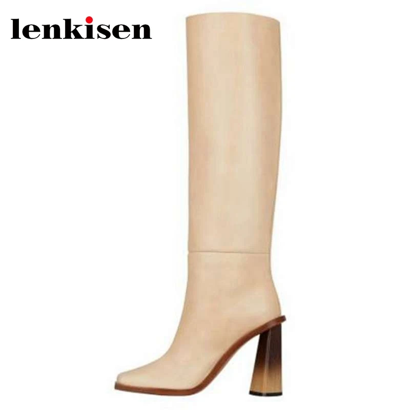 

Lenkisen 2021catwalk style square toe super high heel winter hot sale big size European style mature lady knee-high boots L28