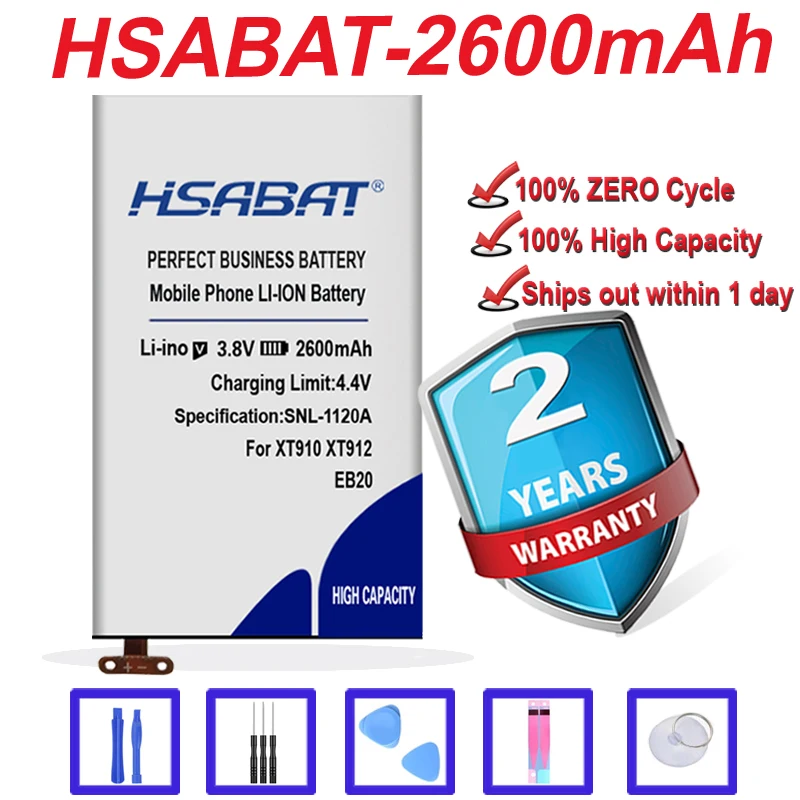Новый аккумулятор HSABAT для Motorola Droid RAZR SNN5899A SNN5899 SNN5899B XT910 XT912 T5 Bluetooth HD MB886 MT917 MT887 2600