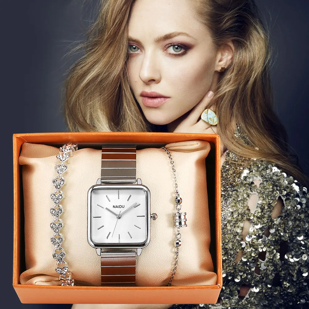 

Набор модных женских наручных часов, кварцевые минималистичные регулируемые браслеты из нержавеющей стали с циферблатом, подарок для деву...