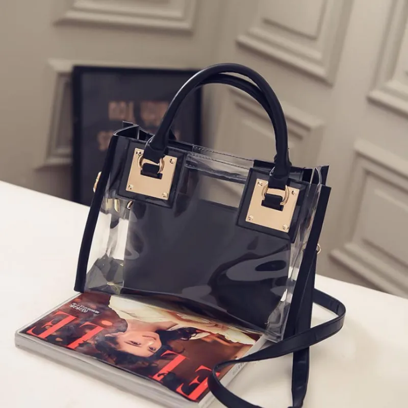 

SWDF 2pcs Women Fashion Shoulder Bag PVC Clear Jelly Clutch Purse Transparent Handbag Beach Bag Crossbody Bags For Women Sac