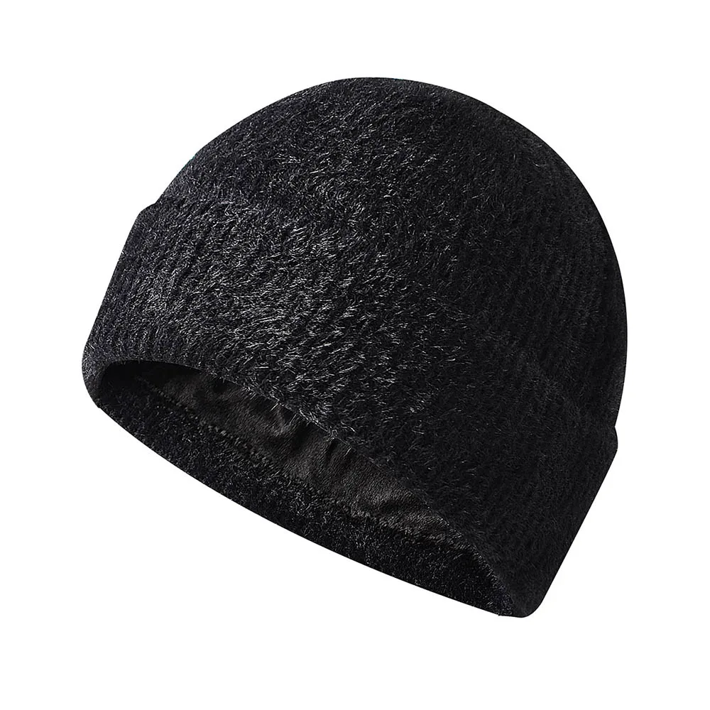 [AETRENDS] унисекс Толстая теплая вязаная шапка с перьями и флисовой подкладкой
