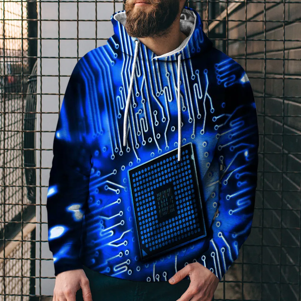 

Свитшот с капюшоном и электронным принтом для мужчин и женщин