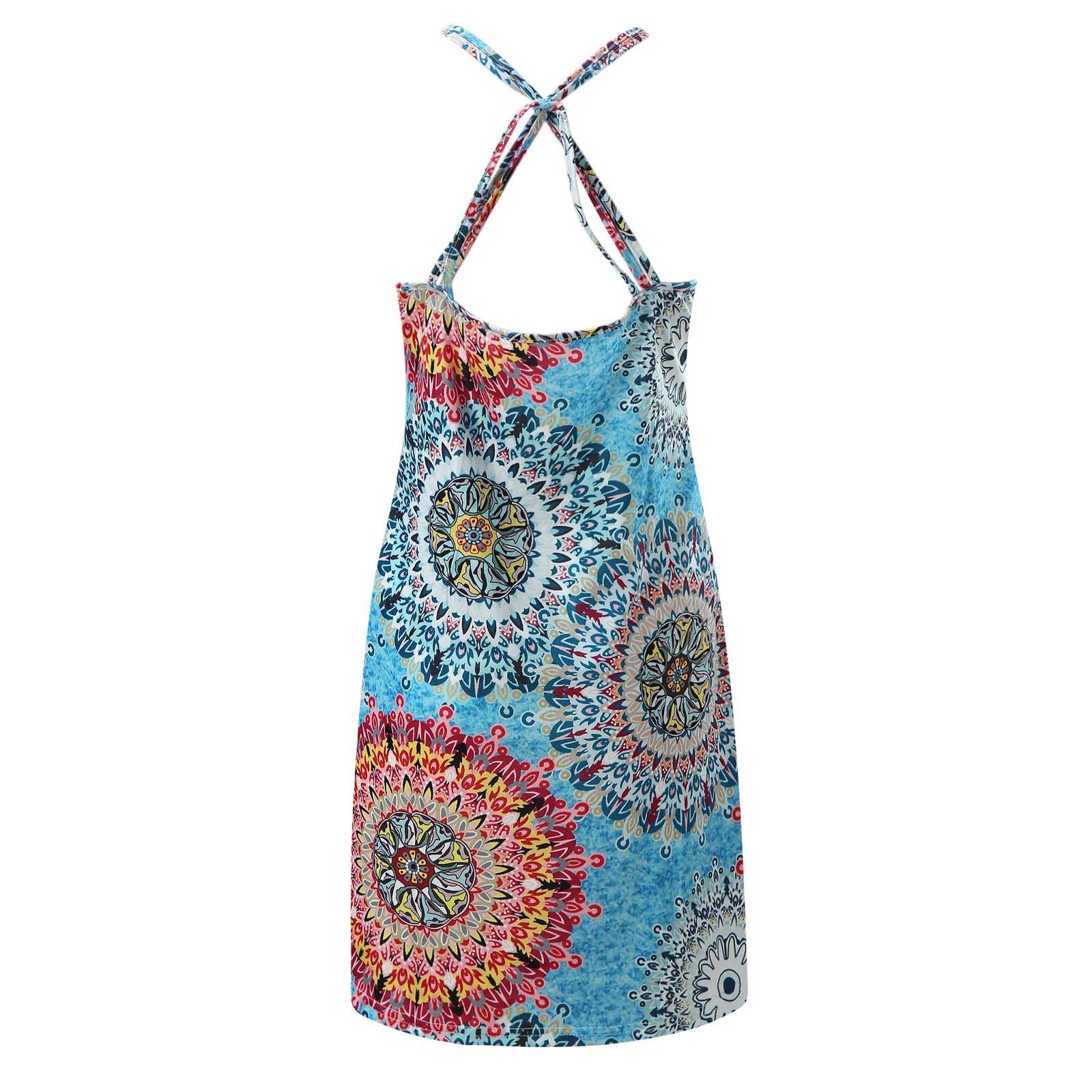 

Women's Mini Dress 2021 Summer Round Neck Print Sexy Above Knee Spaghetti Strap Dress Female Casual Loose Beach Dress