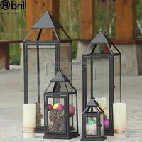 retro nordic iron candle holder glass outdoor romantic black candle holder windproof big wedding decoration table centerpieces