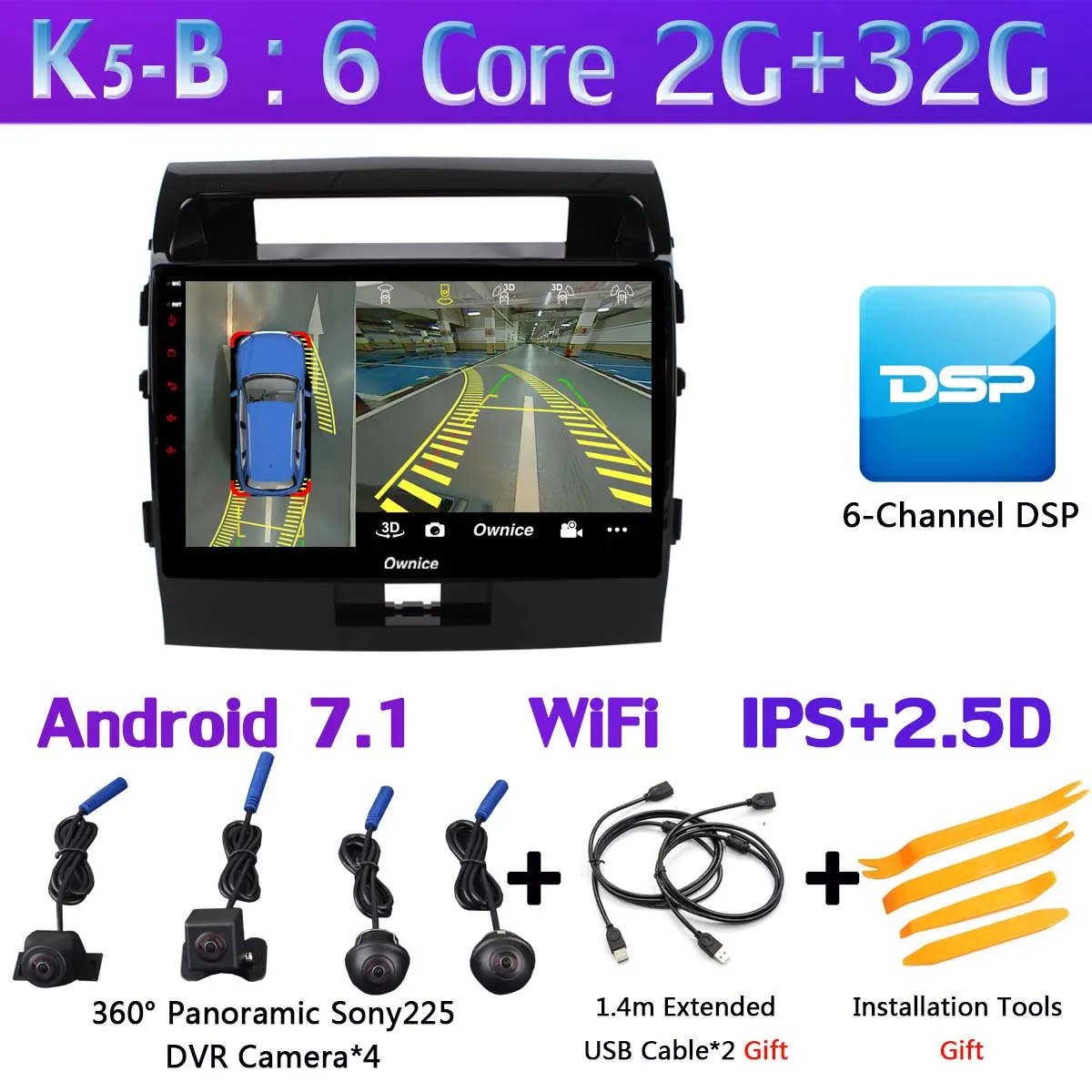 K5-B 360 ° 4* AHD камера Android 9,0 8 ядерный 4 Гб ОЗУ+ 64 ГБ SPDIF DSP CarPlay Автомобильный gps радио плеер для Toyota Land Cruiser 11 200 2007 - Цвет: K5-B