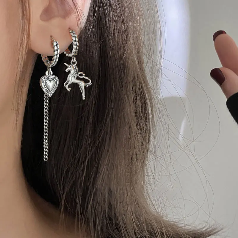 

Silver 925 Woman Earring Pendant Geometric Hoop Jewelry Female Simplicity Love Irregular Women Accessories Women's Earrings