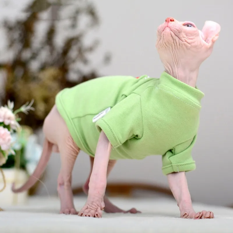 Цена Новинка осенне-зимняя одежда для кошек Sphynx зеленое хлопковое пальто для кошек без волос классическая одежда для щенков семейный свитер для ...