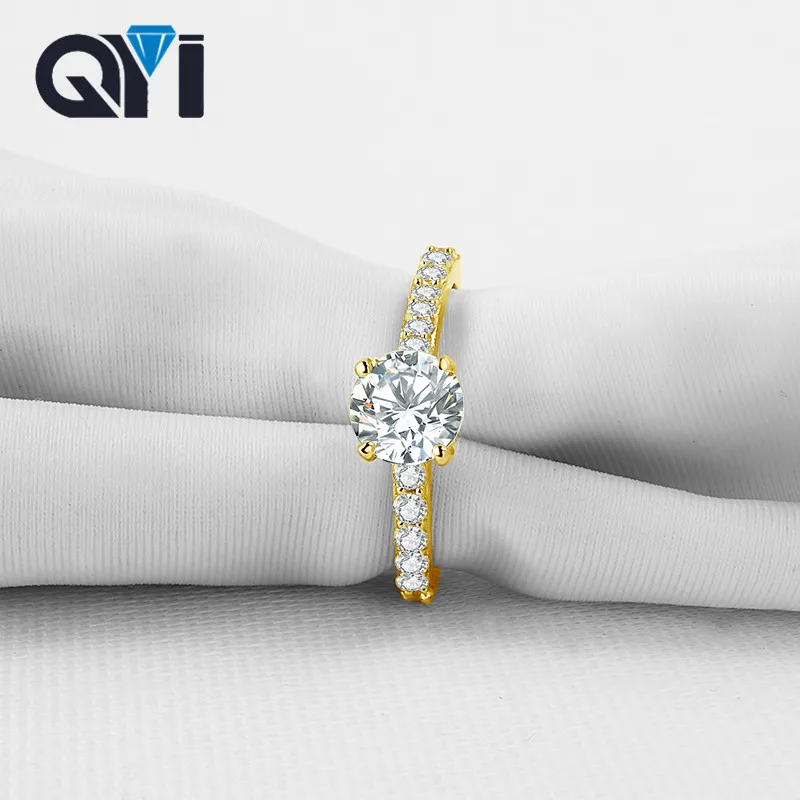 Customized 14K Solid Yellow Gold Solitaire Engagement Rings 1 Ct Round Moissanite Rings For Women Brides Jewelry