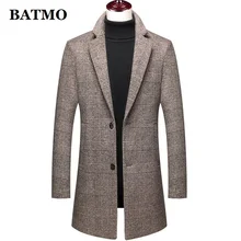 BATMO 2020 new arrival autumn&winter high quality wool plaid casual trench coat men,men's wool coat,