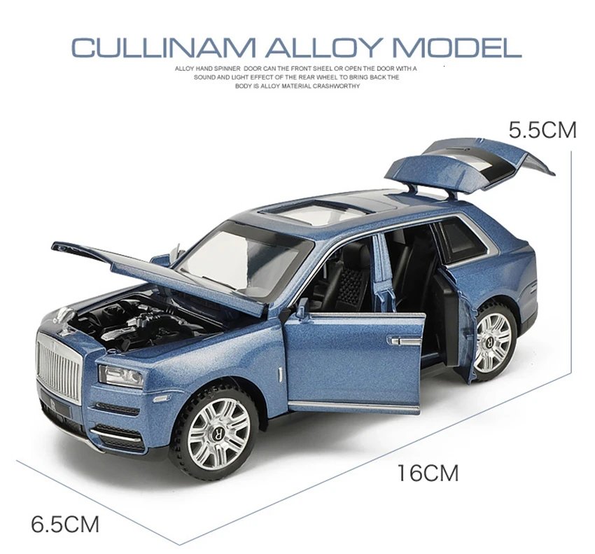 1/32 Rolls Royce Cullinan Diecasts модели игрушечных автомобилей со звуком и светильник 6 дверей можно открыть Oyuncak модель подарки для детей