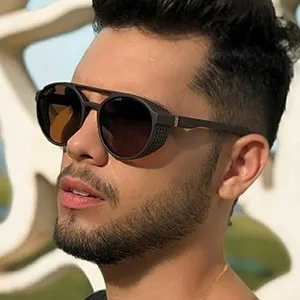 Мужские Винтажные круглые солнцезащитные очки в стиле стимпанк, классические дизайнерские очки для вождения автомобиля, UV400