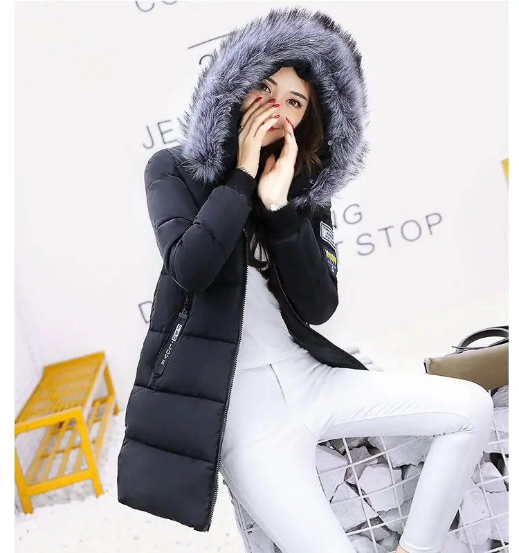 Women Winter Hooded Mid-long Jacket New Fashion Fur collar Thickening Warm Cotton Coat Casual Slim Female Parkas NZYD261A