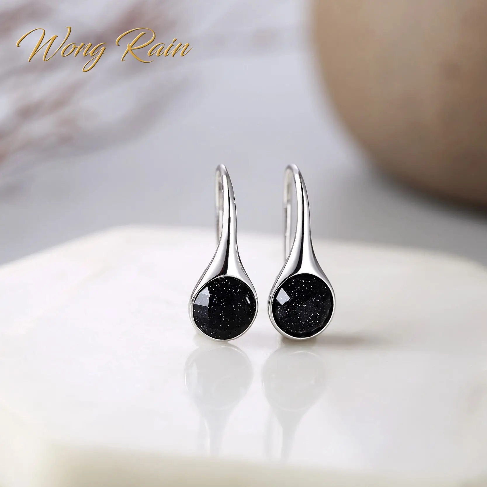 Wong Rain Винтажные серьги подвески из серебра 925 пробы с натуральным голубым песком