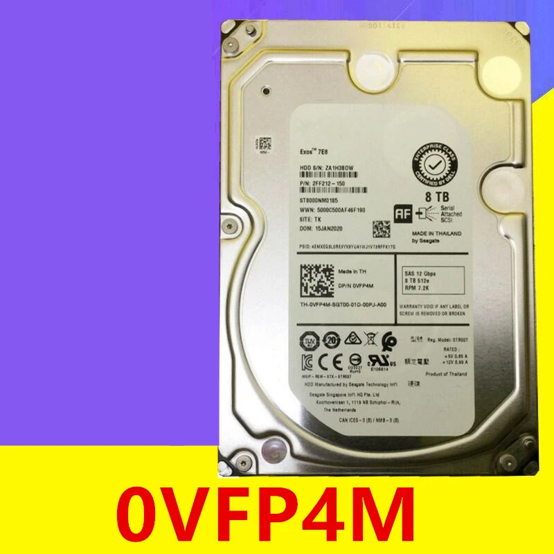 

95% New Original HDD For Dell 8TB 3.5" SAS 12 Gb/s 256MB 7200RPM For Internal HDD For Server HDD For 0VFP4M ST8000NM0185