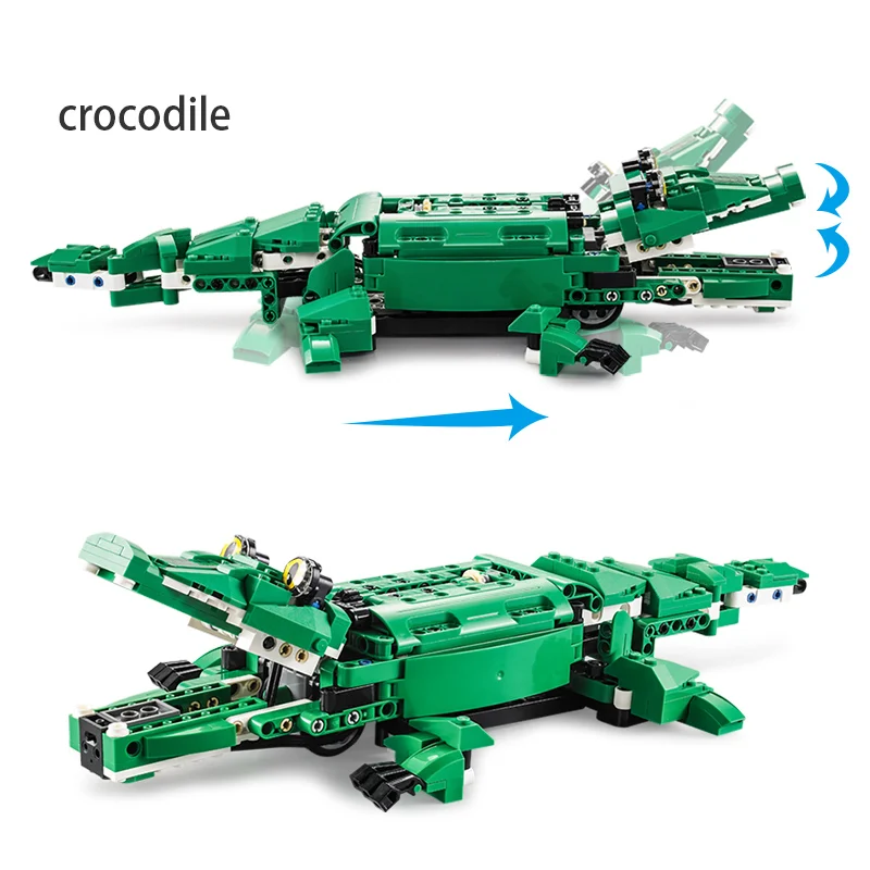 

435pcs Electric Crocodile Dinosaurs Moc Building Blocks High-Tech Voice/Light Control Bricks Toy Gift For Children