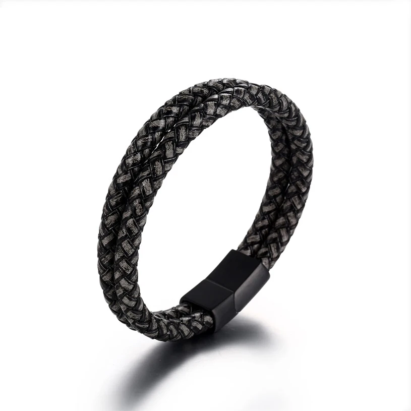 

NANDESI Jewelry Men's Hand Make Leather Bracelet With Stainless Steel Magnetic Clasp Rope Wrap Woven Surfer Cuff Buckle Bangle