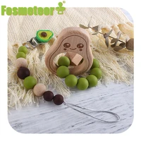 fosmeteor baby pacifier chain beech wooden avocado bracelet teether dummy clip holder infants bpa free silicone beads teething
