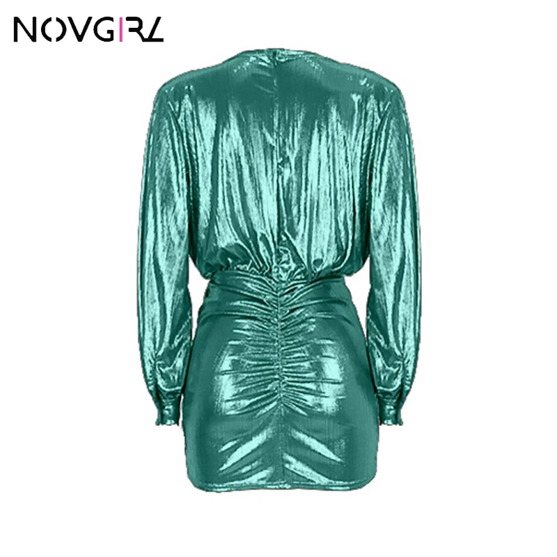 Novgirl, сексуальное облегающее платье с глубоким v-образным вырезом и поясом для женщин,, Золотое бронзовое платье с запахом, платье с рюшами, Клубные вечерние платья, шикарные платья