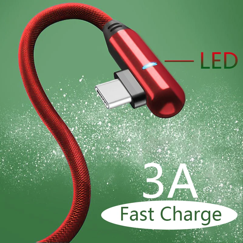 

HEZUGOYI USB C Cable 90 Degree Fast Charger USB Type C Cable for Xiaomi 10 Mi 8 Samsung Galaxy S10 Plus Mobile Phone USB-C Cord