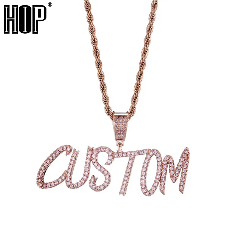 

Hip Hop Brush Font Custom Name Cursive Initial Letters Rose Cubic Zircon CZ AAA+ Pendants & Necklaces For Men Customized Jewelry
