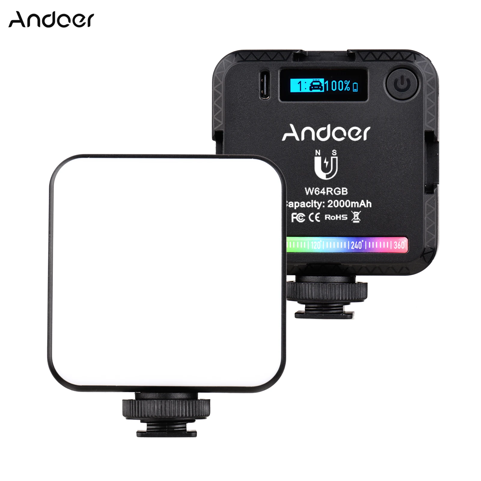 

Andoer W64RGB LED Video Light Kit RGB Video Conference Pocket Light CRI95+ 2500K-9000K Dimmable Magnetic Backside for Vlog Video