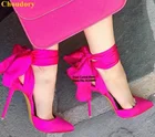 Атласная одежда Choudory цвета фуксии, туфли-лодочки с бантом-бабочкой и острым носком, свадебные туфли на шнуровке и с бантиком, размер 47, туфли-лодочки из шелковой ткани