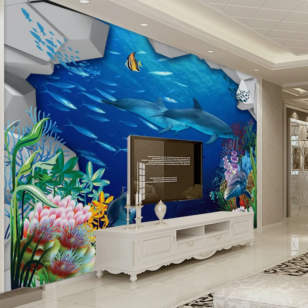 

Прямая поставка на заказ, 3d подводный мир, настенная роспись для телевизора, интерьер, 3d обои для коридоров, Настенная роспись, дизайн