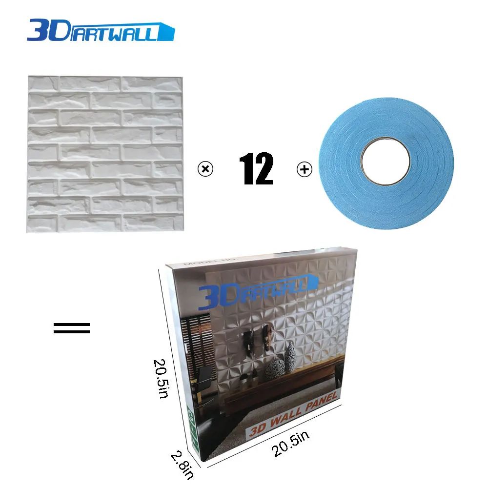PVC 3D Refined Wall Panels Textured Wall Tiles Interior Exterior White Brick Shape Wall Decors 48 Pack