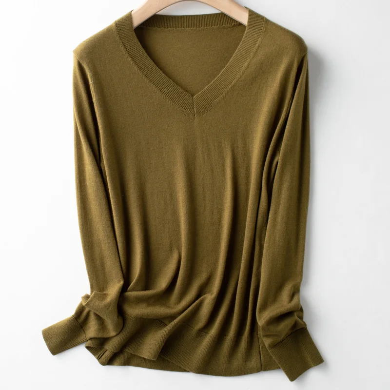 Sweater women spring 2021 new casual solid color sweater women slim knit sweater V-neck cashmere pullover wool top