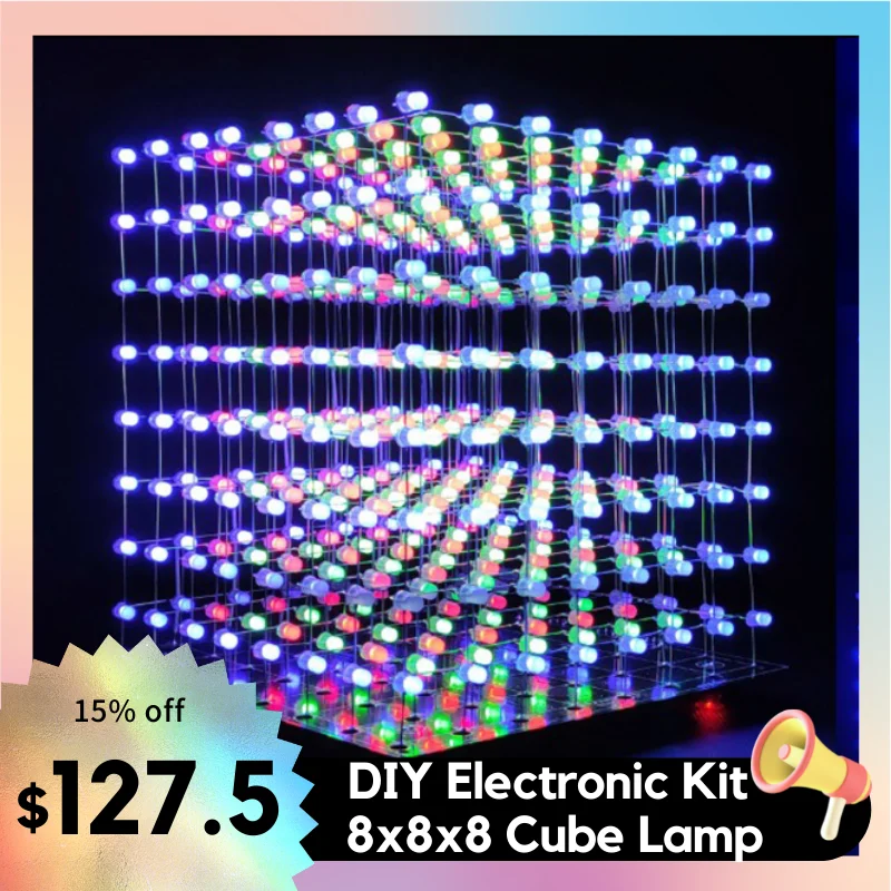 3D LED Cube Lamp DIY Electronic Kit 8x8x8 Multicolor RGB Light Excellent Animations Interior Decoration Creative Gift
