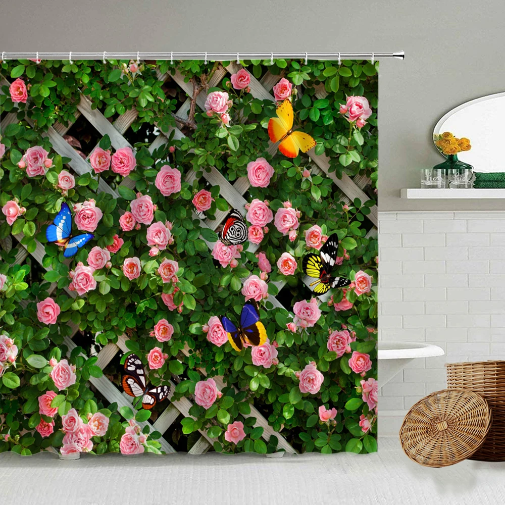 Занавески для душа с изображением бабочек и цветов настенные садовые