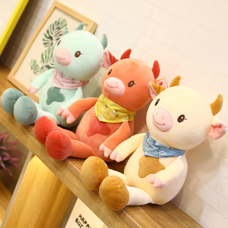 

33-45 CM Soft Scarf Ox Plush Toy Doll Ox Year Mascot Children Pillow Pillow Rag Doll Family Decoration Party Birthday Gift