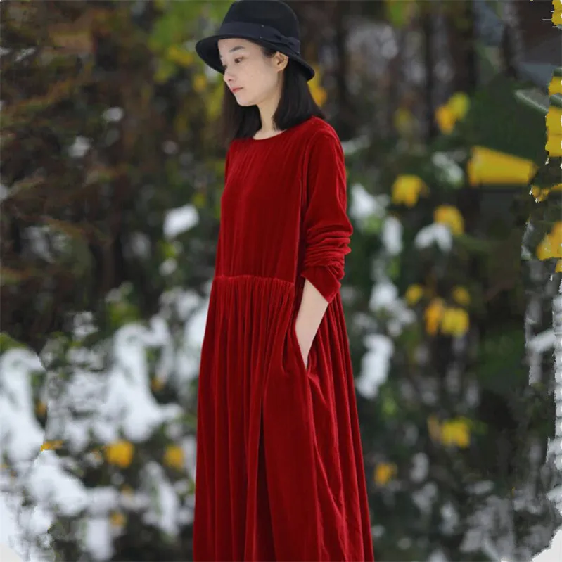 

velour dress plus size Winter velvet maxi dress 2020 New Korean style women Spring and Autumn long sleeve vintage
