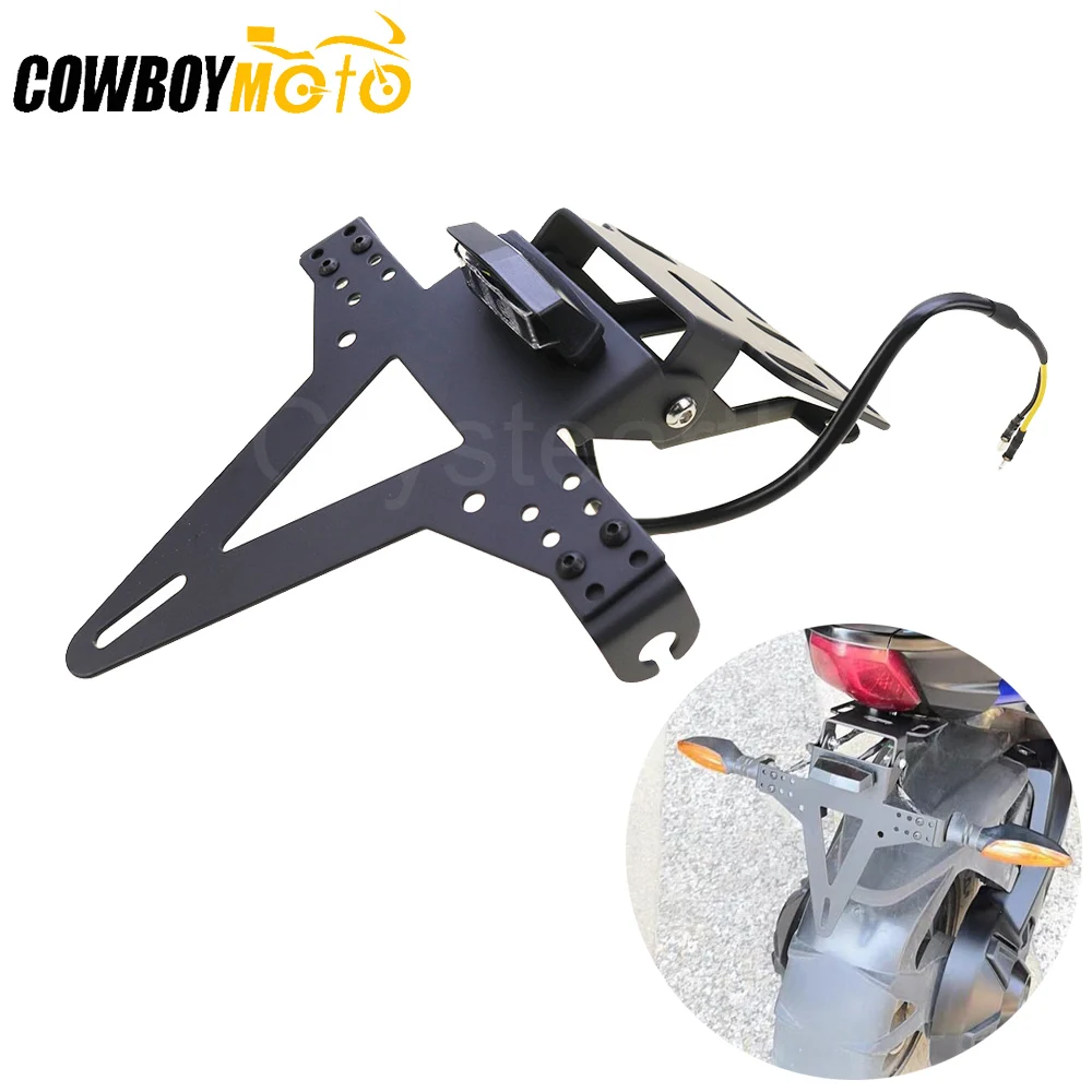 

Motorcycle License Number Plate Frame Holder Bracket w/ LED Light For ATV Honda Suzuki Yamaha YZF R1 R6 FZ1 FZ6 FZ8 MT-07 MT-09