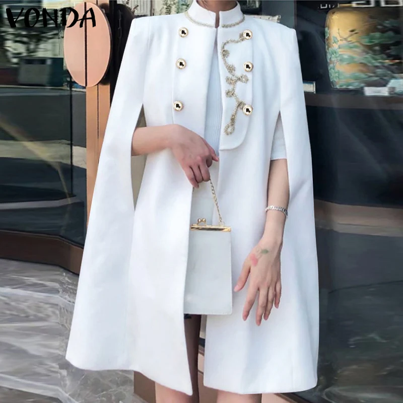 

VONDA 2023 Fall Winter Newest Designer Women Oversized Poncho White Black Cape Coat Female Cloak manteau femme abrigos mujer