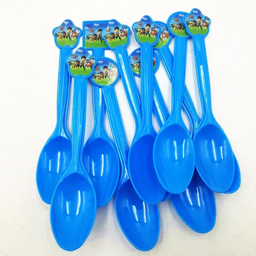 Spoons 10pc Из мультфильма «Щенячий патруль» для дня рождения украшения, товары для вечеринки для маленьких мальчиков посуда скатерть тарелки чашки баннеры подарки с рисунками из мультфильма «Щенячий патруль» Детские сувениры - Цвет: Spoons 10pc