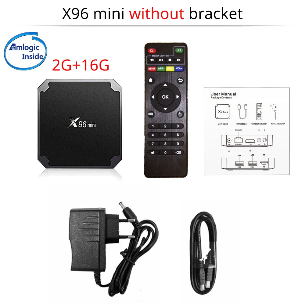 Box Without bracket Touyinger X96 Мини Смарт Android 7,1 ТВ контейнер под элемент питания 2 Гб Оперативная память 16 Гб Amlogic 4 ядра поддержка 4K Media Player 2,4 ГГц Wi-Fi IPTV Set-top BOX - Цвет: Box Without bracket
