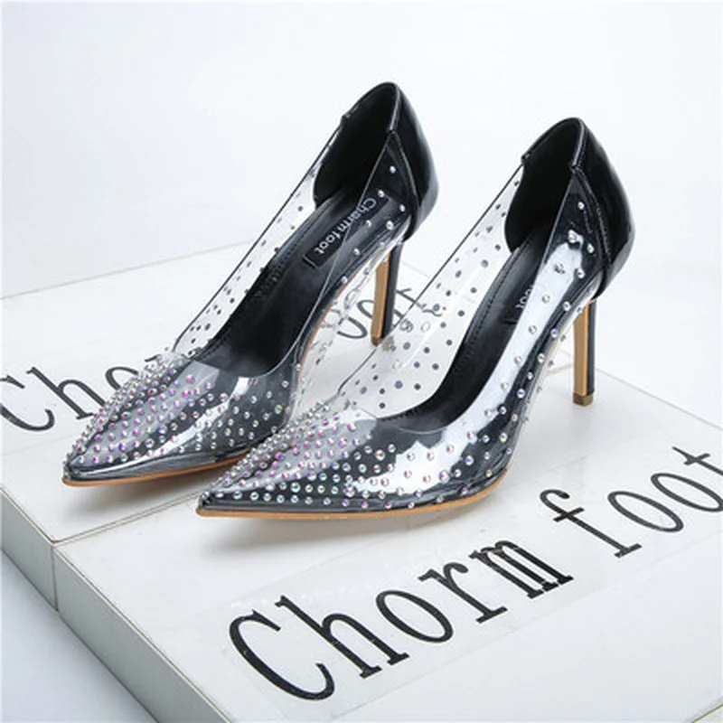 

High-heeled Shoes Female 2021 New Transparent Rhinestone Pointed Shoes Sexy Thin with Single Shoes Crystal Shoes Wedding Shoes
