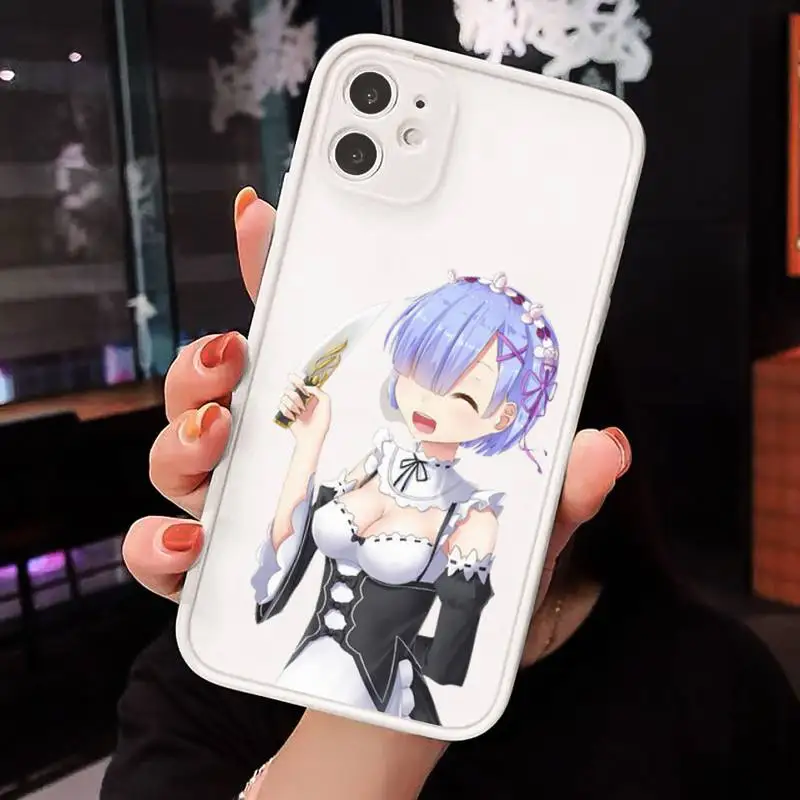 

Hot Anime ReZERO Ram Rem Phone Case For iPhone 12 11 Mini Pro XR XS Max 7 8 Plus X Matte transparent White Cover