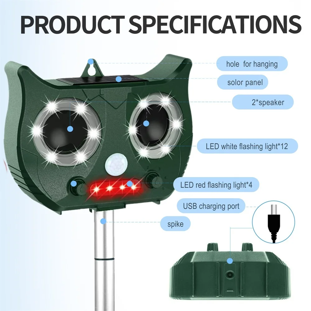 2019 новый ультразвуковой отпугиватель животных на солнечной батарее с литиевой