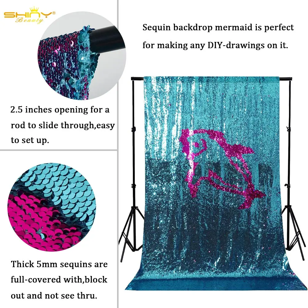 Фон с пайетками 4 фута x 8 футов Бирюзовый до фуксии фон занавеска двусторонний для