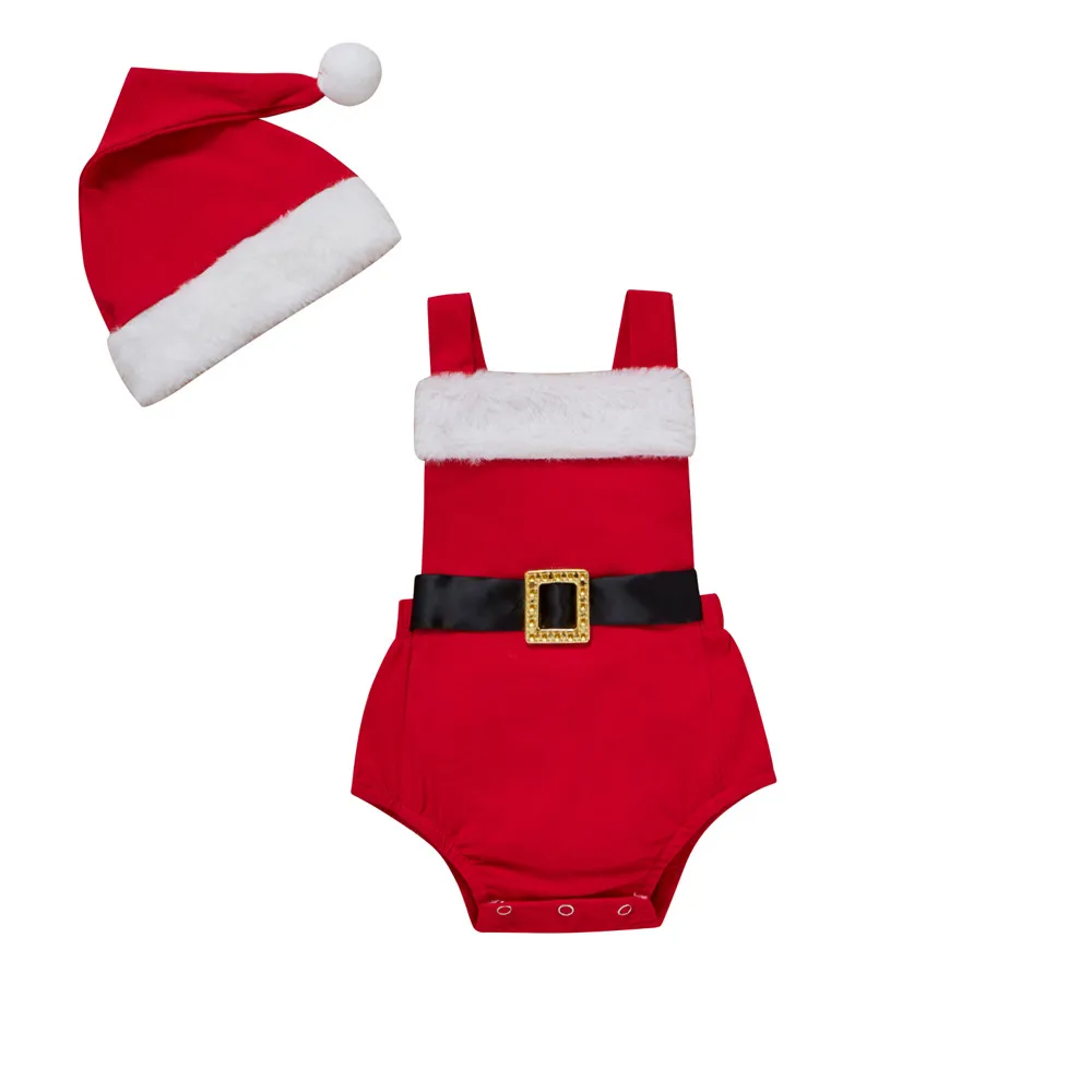 

Рождественский красный комбинезон с Санта-Клаусом для маленьких девочек и мальчиков, боди с шапкой для новорожденных 0-18 месяцев, праздничн...