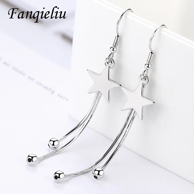 

Fanqieliu Ins Style Long Tassel With Star Drop Earrings Women 925 Sterling Silver Jewelry Dangle Earrings FQL21040