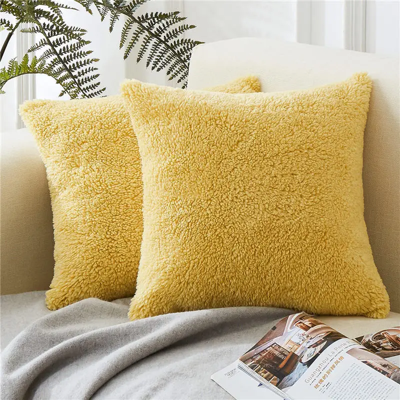Yellow-Set of 2 Topfinel мягкий пушистый чехол для подушки декоративные Чехлы для подушек роскошный квадратный с мехом теплый чехол для подушки для дивана-кровати автомобиля - Цвет: Yellow-Set of 2