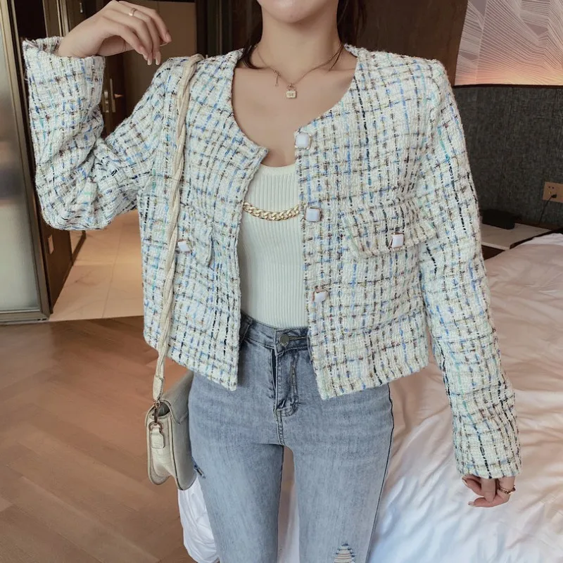 Новое поступление осеннее короткое вплетенное твидовое пальто высокого класса