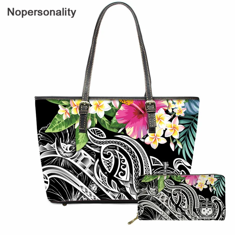 

Nopersonality New Trend Luxury Handbag 2pcs Set Polynesian Tribe Pattern with Floral Printed Casual Party Clutch Purse Sac A Mac