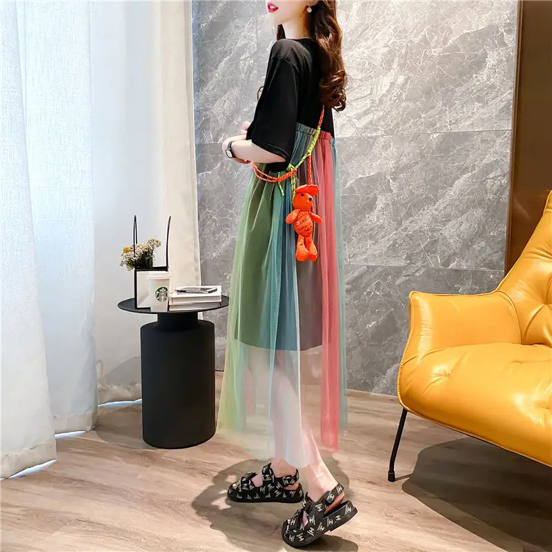 

Can be salt can be sweet super fairy short sleeve T-shirt women tide summer 2021 new care machine stitching mesh size clothes